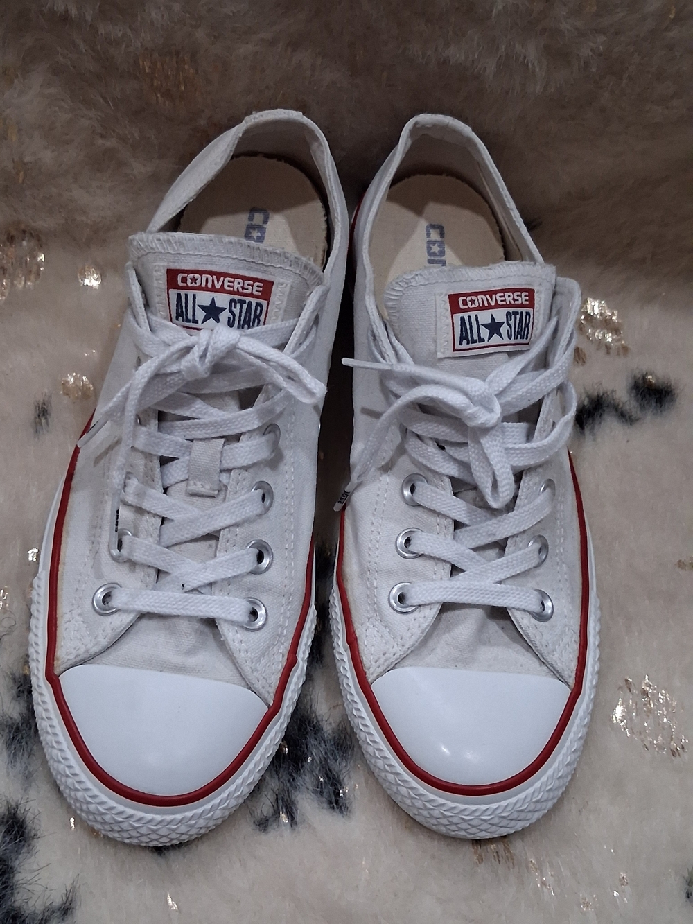 Converse Kids' White All Star Low Top Sneakers with Red Trim
